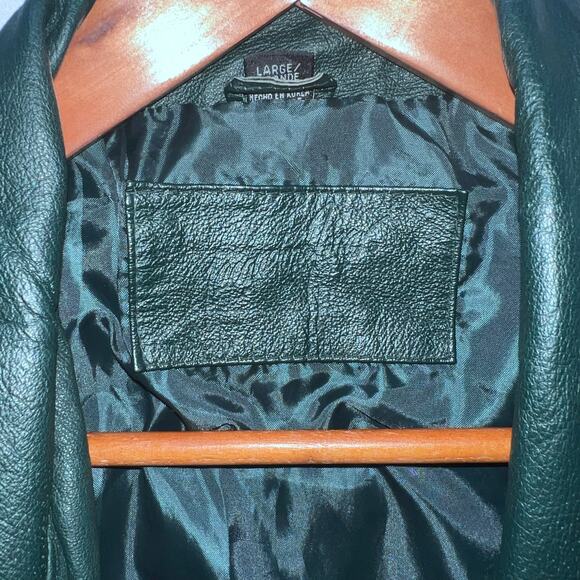 Vintage 80s Genuine Leather Bomber Jacket Coat Size Large Women's Winter Green - Picture 13 of 13